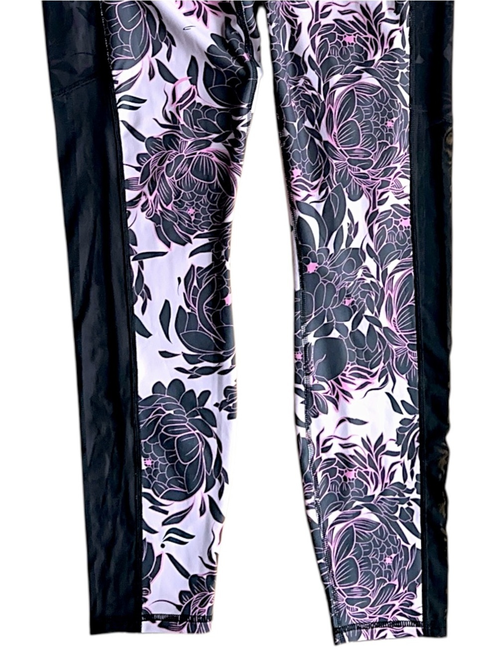GURU ACTIVE NWOT FLORAL LEGGING PINK & BLACK SIDE & INTERIOR POCKETS | LARGE - Picture 4 of 11